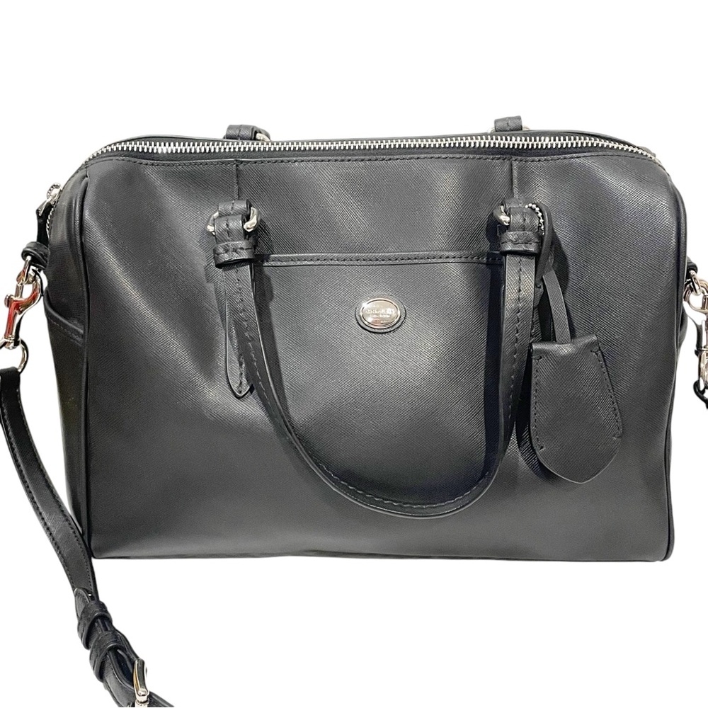 Coach Crossgrain Carryall Satchel Zip top Closure Double Handle Purse Bag Black